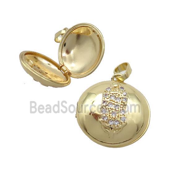 Copper Locket Pendant Pave Zircon Coin Circle Hand Gold Plated