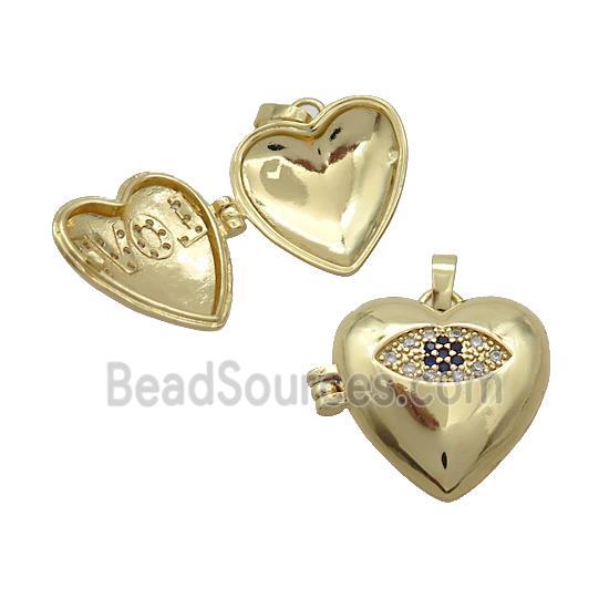 Copper Locket Pendant Pave Zircon Heart Eye Gold Plated