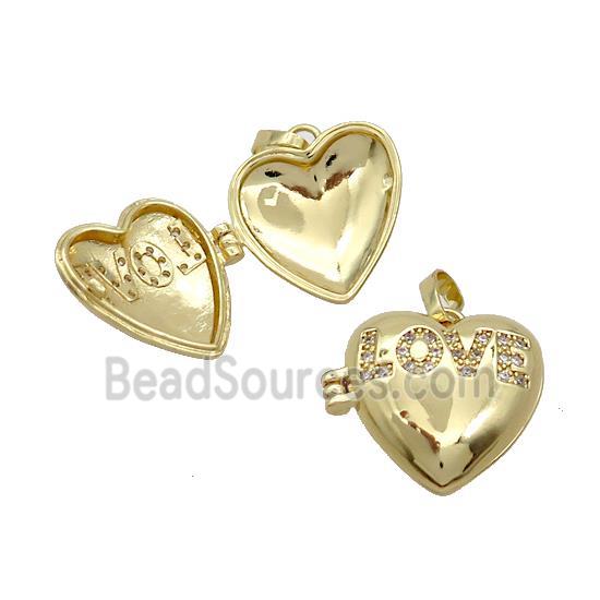 Copper Locket Pendant Pave Zircon Heart LOVE Gold Plated