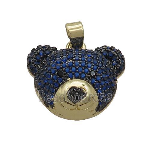 Copper Bear Pendant Pave Blue Zircon Gold Plated