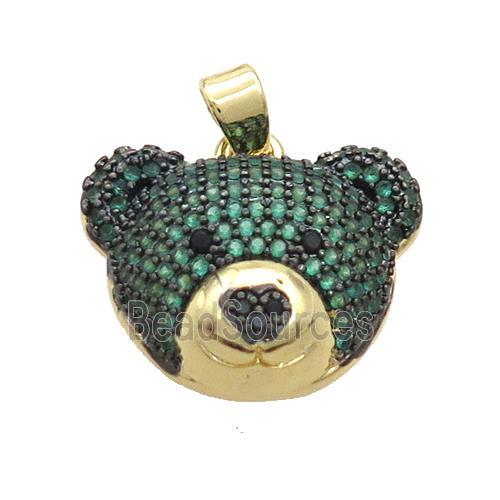 Copper Bear Pendant Pave Green Zircon Gold Plated