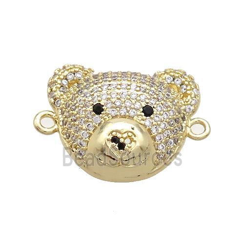 Copper Bear Connector Pave Zircon Gold Plated