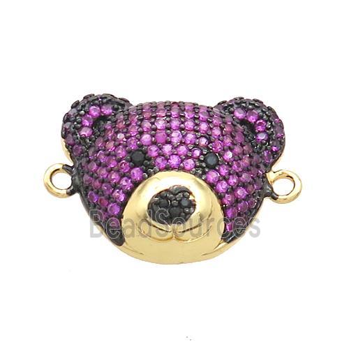 Copper Bear Connector Pave Fuchsia Zircon Gold Plated