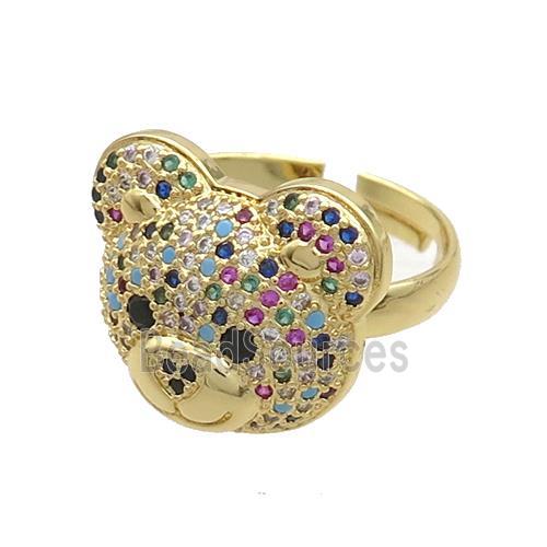 Copper Bear Rings Pave Zircon Adjustable Gold Plated