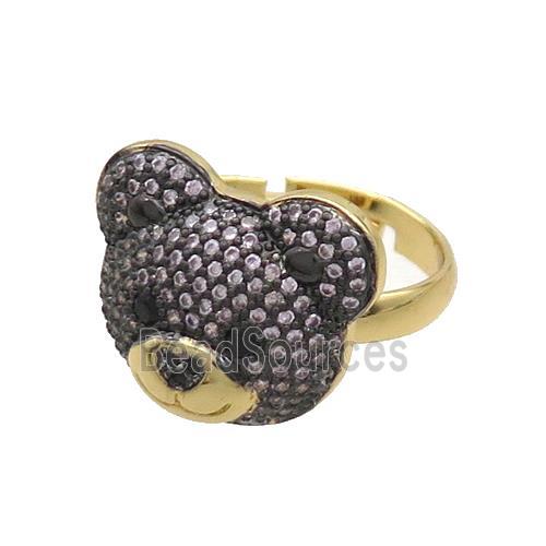 Copper Bear Rings Pave Zircon Adjustable Gold Plated