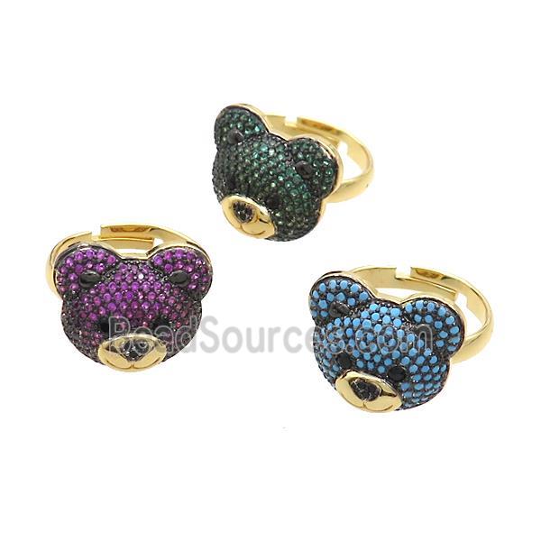 Copper Bear Rings Pave Zircon Adjustable Gold Plated Mixed