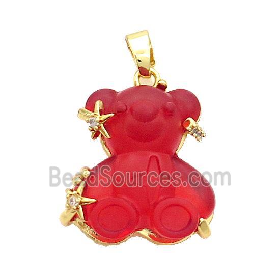 Red Resin Bear Pendant Copper Gold Plated