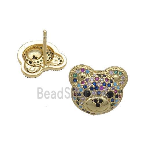 Copper Bear Stud Earrings Pave Zircon Gold Plated