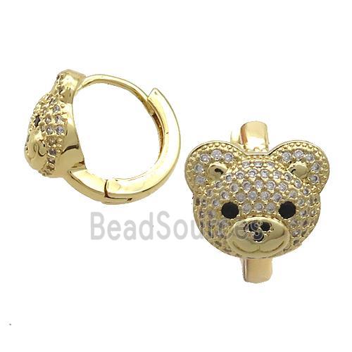 Copper Hoop Earrings Pave Zircon Bear Gold Plated