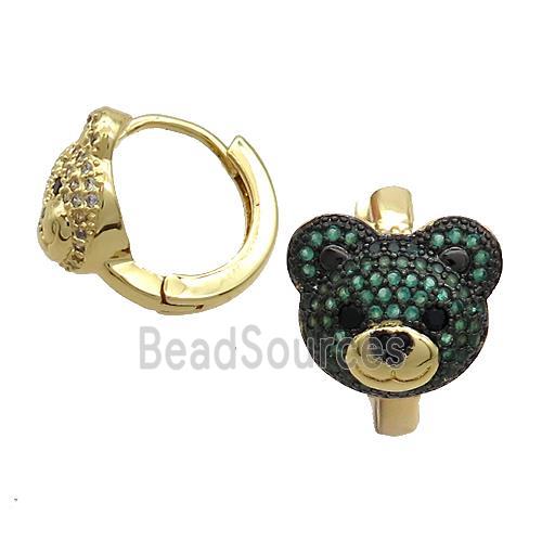 Copper Hoop Earrings Pave Green Zircon Bear Gold Plated