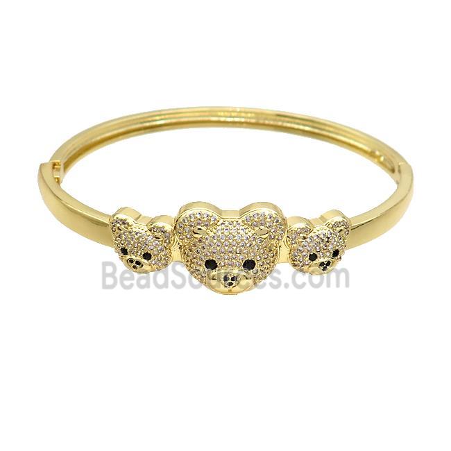 Copper Bear Bangle Pave Zircon Gold Plated