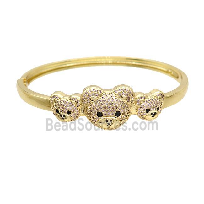 Copper Bear Bangle Pave Pink Zircon Gold Plated