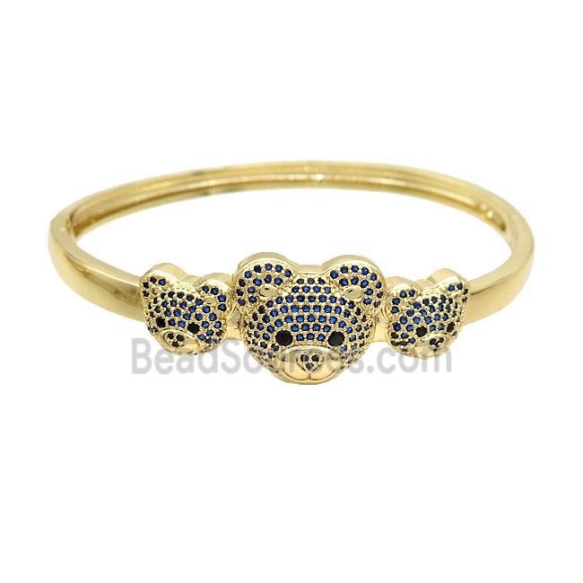 Copper Bear Bangle Pave Blue Zircon Gold Plated