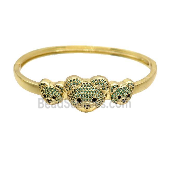 Copper Bear Bangle Pave Green Zircon Gold Plated