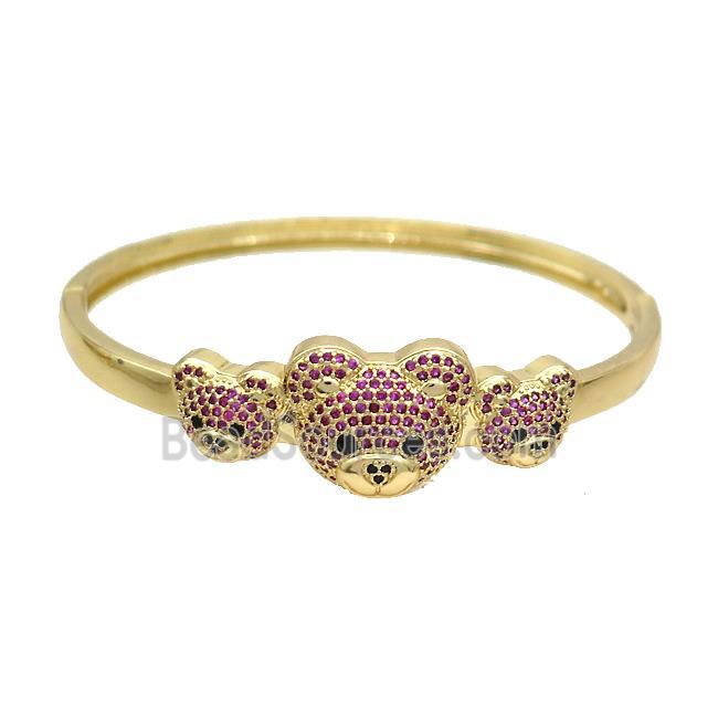 Copper Bear Bangle Pave Fuchsia Zircon Gold Plated