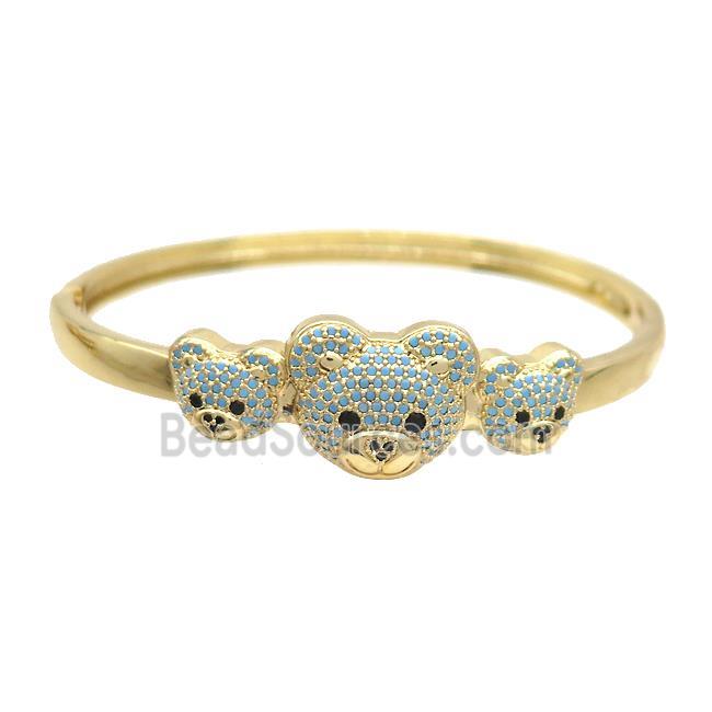 Copper Bear Bangle Pave Turqblue Zircon Gold Plated