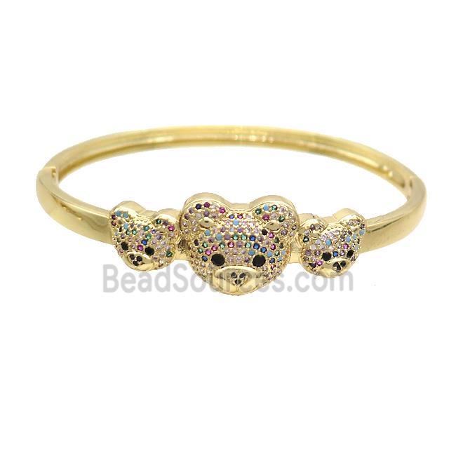 Copper Bear Bangle Pave Zircon Multicolor Gold Plated