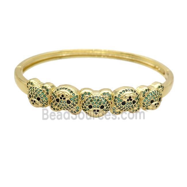 Copper Bear Bangle Pave Green Zircon Gold Plated