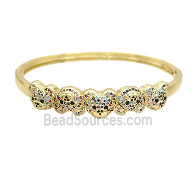 Copper Bear Bangle Pave Multicolor Zircon Gold Plated