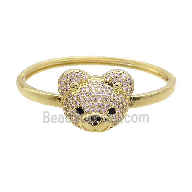 Copper Bear Bangle Pave Pink Zircon Gold Plated