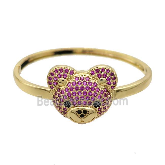 Copper Bear Bangle Pave Fuchsia Zircon Gold Plated