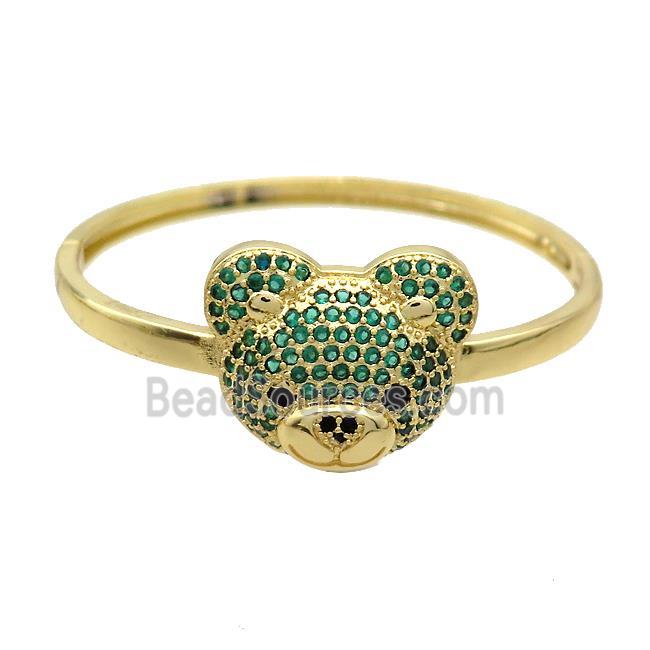 Copper Bear Bangle Pave Green Zircon Gold Plated