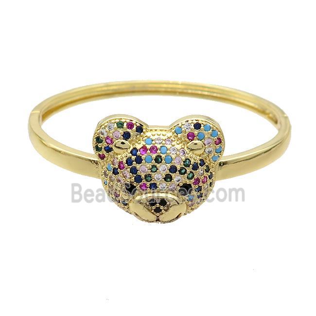 Copper Bear Bangle Pave Zircon Multicolor Gold Plated