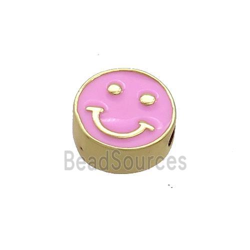 Copper Emoji Beads Pink Enamel Happy Face Gold Plated