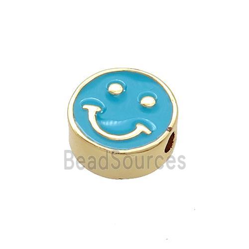 Copper Emoji Beads Teal Enamel Happy Face Gold Plated