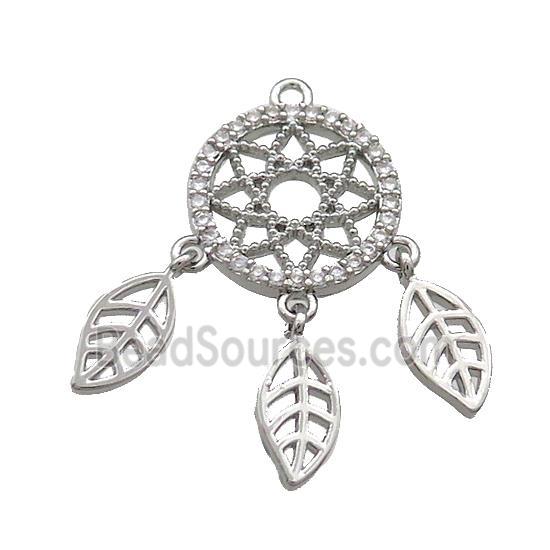 Copper Pendant Pave Zircon With Leaf Dream Catcher Platinum Plated