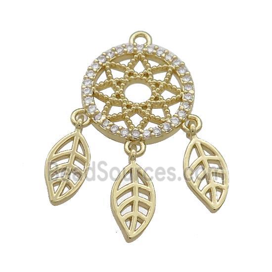 Copper Pendant Pave Zircon With Leaf Dream Catcher Gold Plated