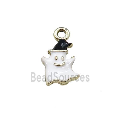 Copper Ghost Pendant White Enamel Halloween Gold Plated