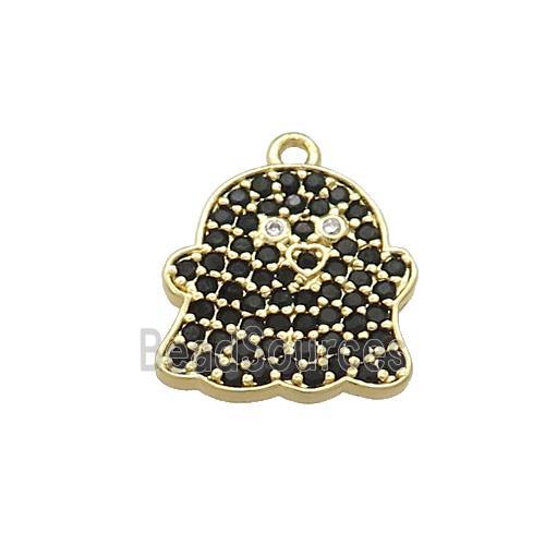 Copper Ghost Charms Pendant Pave Black Zircon Halloween Gold Plated