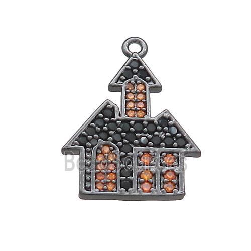 Copper Pendant Pave Black Orange Zircon Haunted House Halloween Charms Black Plated