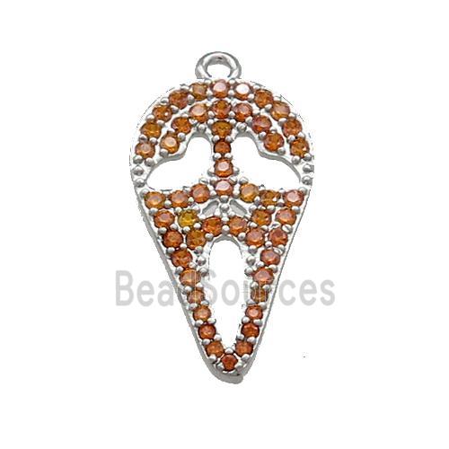 Copper Pendant Pave Orange Zircon Ghost Halloween Charms Platinum Plated