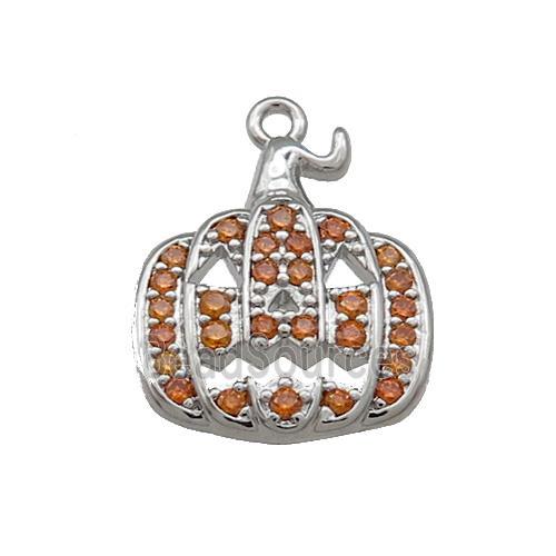 Copper Pumpkin Pendant Pave Orange Zircon Halloween Platinum Plated