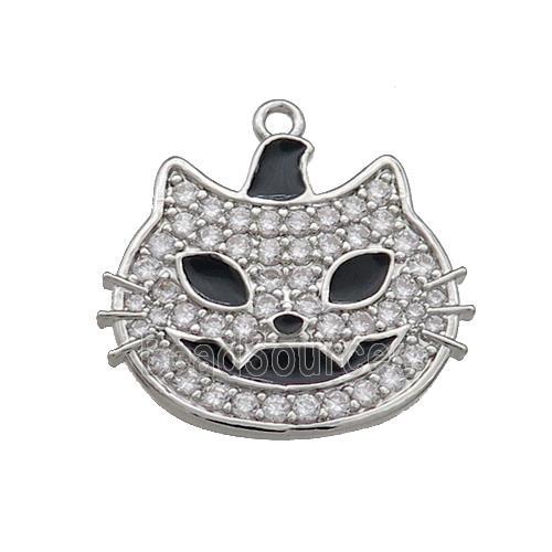 Copper Halloween Cat Charms Pendant Pave Zircon Black Enamel Platinum Plated