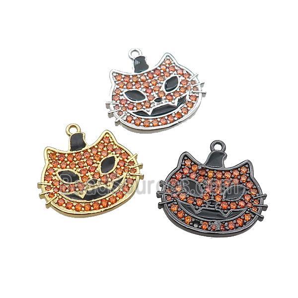 Copper Halloween Cat Charms Pendant Pave Orange Zircon Black Enamel Mixed