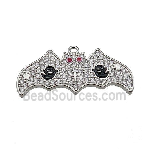 Copper Bat Pendant Pave Zircon Halloween Charms Platinum Plated