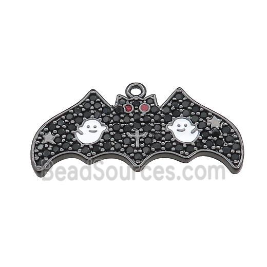 Copper Bat Pendant Pave Zircon Halloween Charms Black Plated