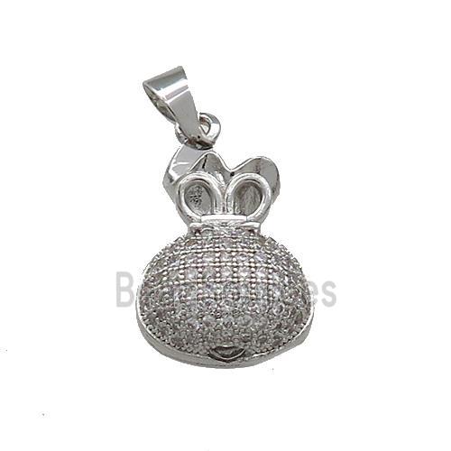 Copper Pendant Pave Zircon Moneybag Platinum Plated