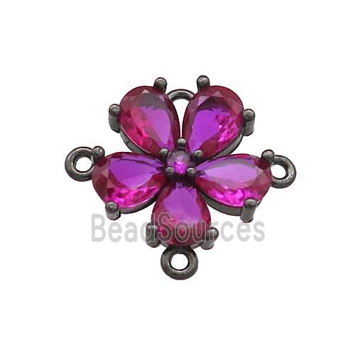 Copper Flower Connector Pave Zircon Fuchsia Black Plated