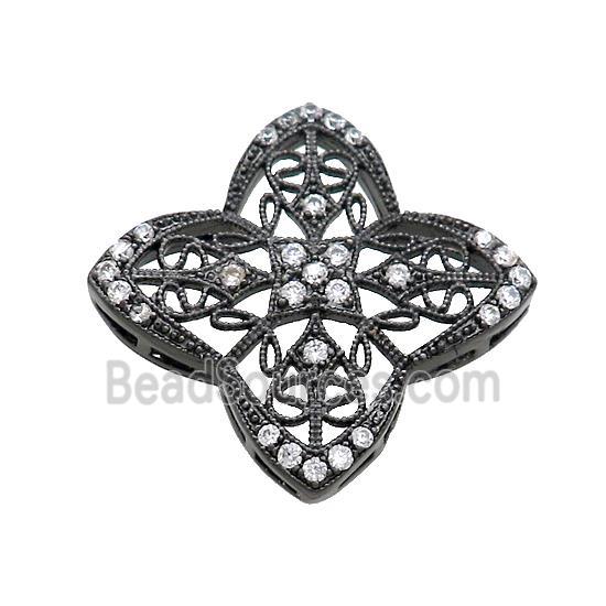 Copper Clover Connector Pave Zircon Black Plated