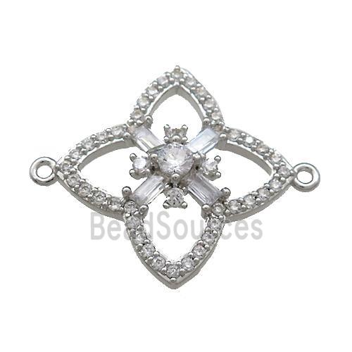 Copper Clover Connector Pave Zircon Platinum Plated