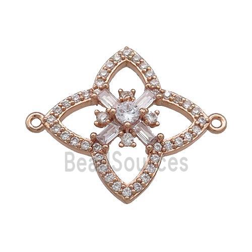 Copper Clover Connector Pave Zircon Rose Gold