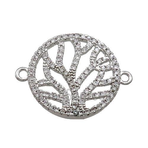 Copper Circle Connector Pave Zircon Tree Platinum Plated