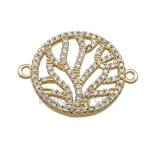 Copper Circle Connector Pave Zircon Tree Gold Plated