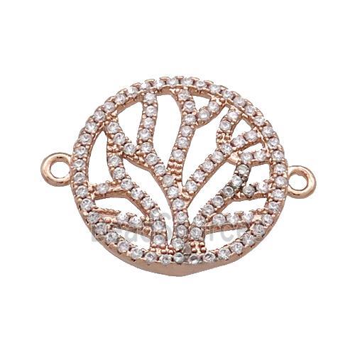 Copper Circle Connector Pave Zircon Tree Rose Gold