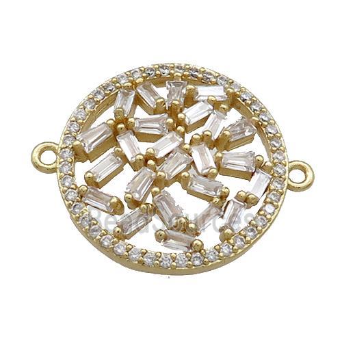 Copper Circle Connector Pave Zircon Gold Plated