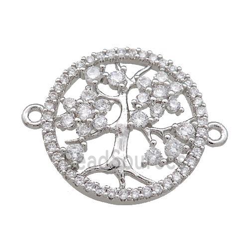 Tree Of Life Connector Pave Zircon Copper Circle Platinum Plated